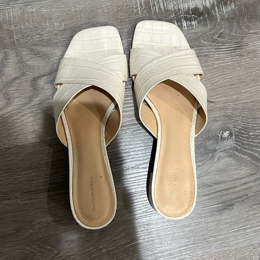 Reformation White Croc Sandals